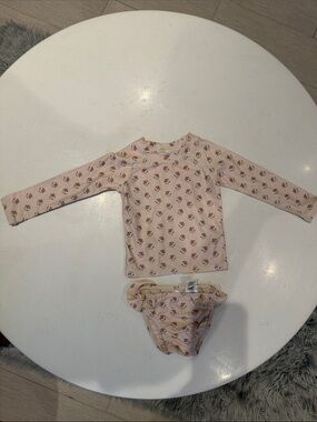 Rylee + Cru Girls Floral Two-Piece Swim Set - Blush Pink with Brown Flowers